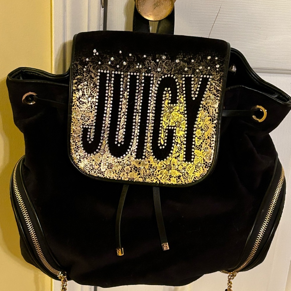 Juicy Couture black bling velour backpack